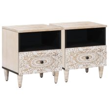   vidaXL Ágytároló szekrény 2 pcs Fehér 40 x 33 x 46 cm Tömör Mangófát