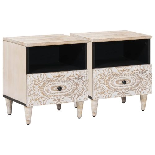 vidaXL Ágytároló szekrény 2 pcs Fehér 40 x 33 x 46 cm Tömör Mangófát