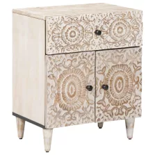   vidaXL Ágytároló szekrény fiókkal Fehér 50 x 33 x 60 cm Tömör Mangófát