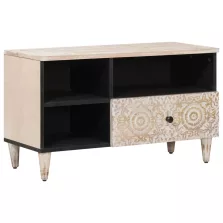   vidaXL TV szekrény fiókkal Fehér 80 x 33,5 x 46 cm Tömör Mangófát