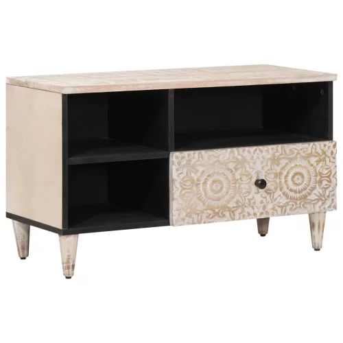 vidaXL TV szekrény fiókkal Fehér 80 x 33,5 x 46 cm Tömör Mangófát