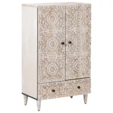   vidaXL Magas Tálca fiókkal Fehér 60 x 33,5 x 100 cm Tömör Mangófát