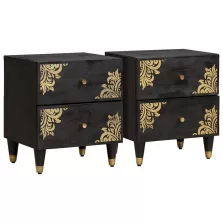   vidaXL Éjjeliszekrény 2 pcs Fekete 40 x 33 x 46 cm Tömör Mangófát
