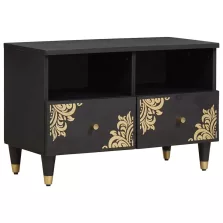   vidaXL TV szekrény fiókkal Fekete 70 x 33 x 46 cm Tömör Mangófát