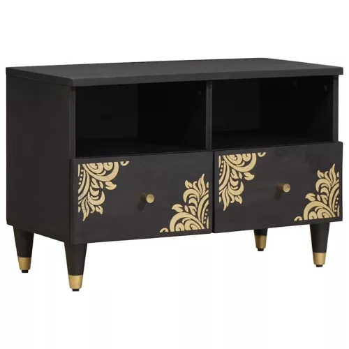 vidaXL TV szekrény fiókkal Fekete 70 x 33 x 46 cm Tömör Mangófát