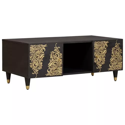 vidaXL Dohányzóasztal Fekete 100 x 54 x 40 cm Tömör Mangófát