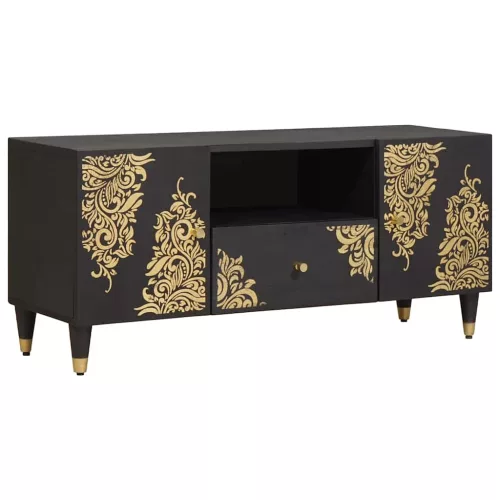 vidaXL TV szekrény fiókkal Fekete 105 x 33 x 46 cm Tömör Mangófát