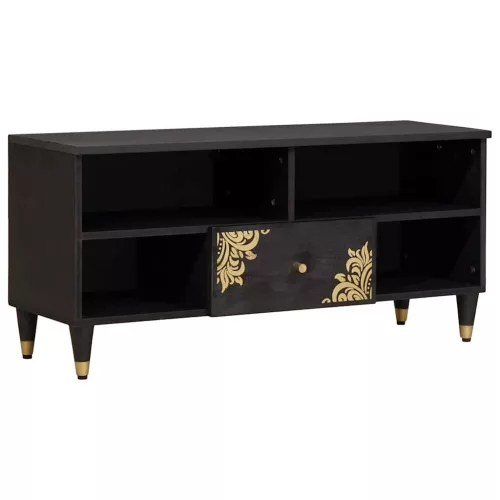 vidaXL TV szekrény fiókkal Fekete 100 x 33 x 46 cm Tömör Mangófát