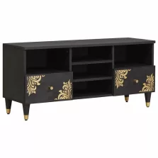   vidaXL TV szekrény fiókkal Fekete 100 x 33 x 46 cm Tömör Mangófát