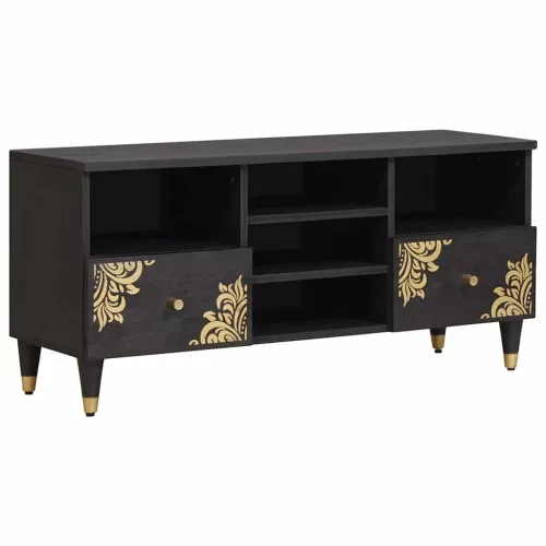 vidaXL TV szekrény fiókkal Fekete 100 x 33 x 46 cm Tömör Mangófát