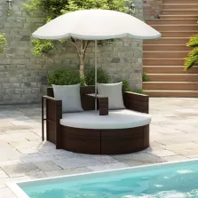 vidaXL barna polyrattan kerti ágy napernyővel