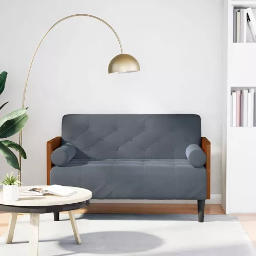 vidaXL sötétszürke bársony loveseat kanapé párnákkal 110 cm