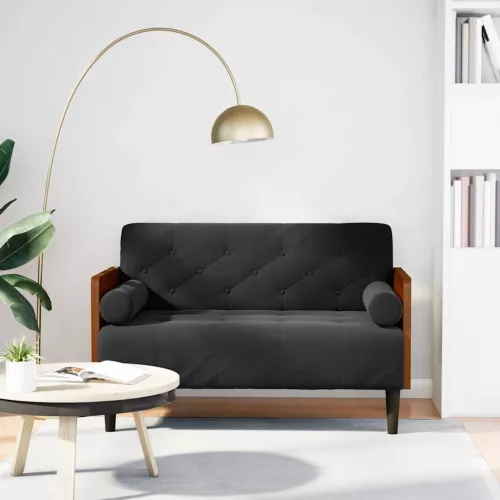 vidaXL fekete bársony loveseat kanapé párnákkal 110 cm