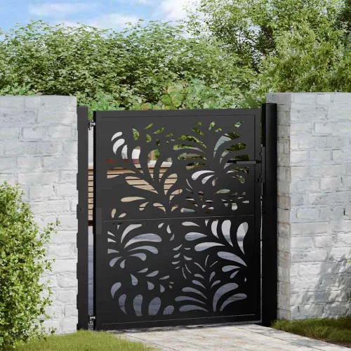 vidaXL Kerti kapu Fekete 105x106 cm Acél hullámos kialakítású