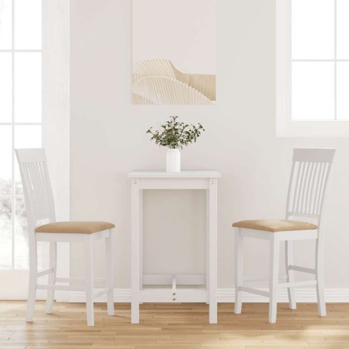 vidaXL 2 db fehér tömörfa gumiból bárszékek párnákkal