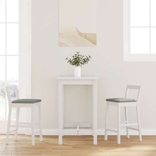vidaXL 2 db fehér tömörfa gumiból bárszékek párnákkal