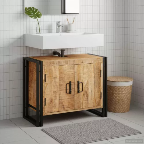 vidaXL Mosdókagyló szekrény Barna 71 x 33 x 58 cm Tömör Mangófát