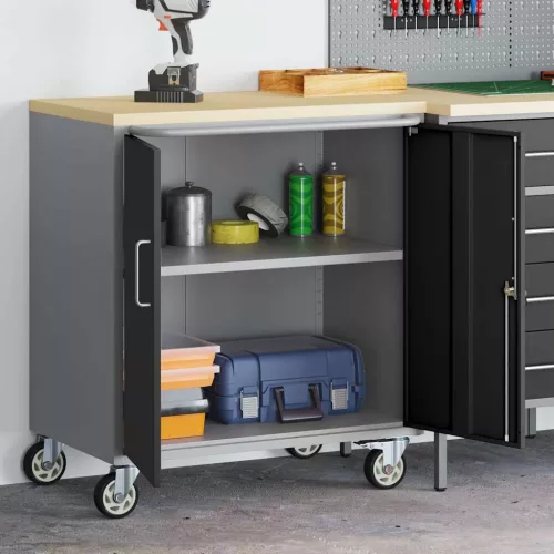 vidaXL Műhelypad Fekete és Szürke 75 x 45 x 85 cm Műszaki fa és acél