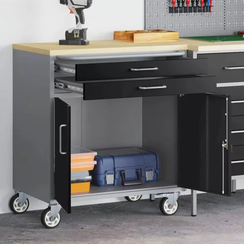 vidaXL Műhelypad Fekete és Szürke 75 x 45 x 85 cm Műszaki fa és acél