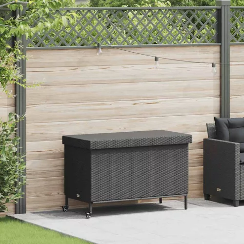 vidaXL fekete polyrattan kerti tárolóláda kerekekkel 110x55x73 cm