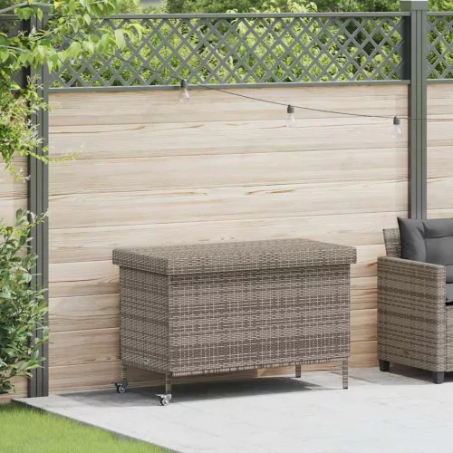 vidaXL szürke polyrattan kerti tárolóláda kerekekkel 110x55x73 cm