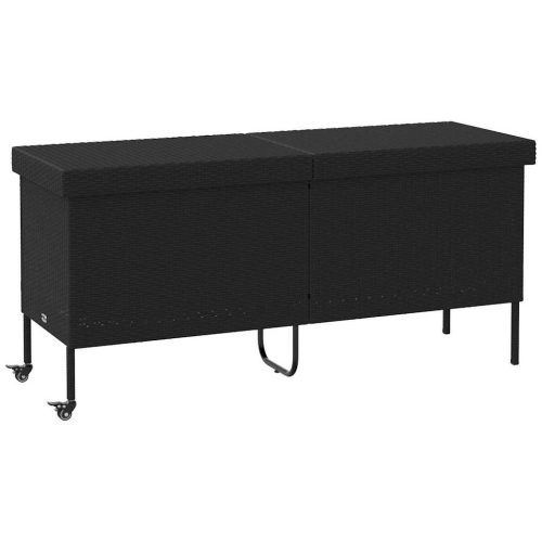 vidaXL fekete polyrattan kerti tárolóláda kerekekkel 160x55x75 cm