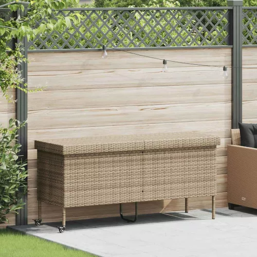 vidaXL bézs polyrattan kerti tárolóláda kerekekkel 160x55x75 cm