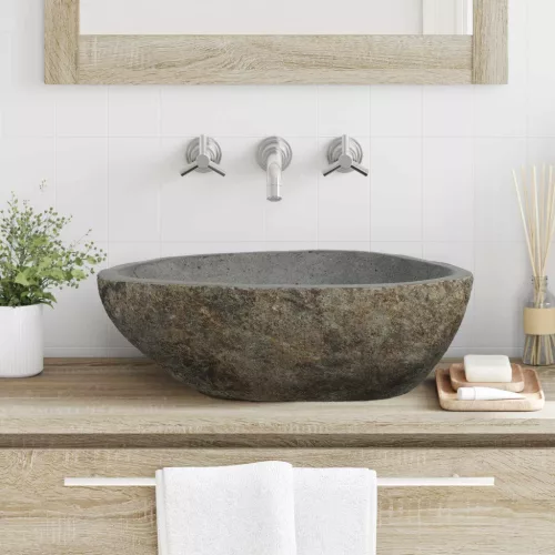 vidaXL Folyóköves mosdó Világosszürke 52 x 40 x 15 cm Folyó kő