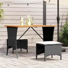   vidaXL fekete polyrattan kerti asztal akácfa lappal 105x75x72 cm
