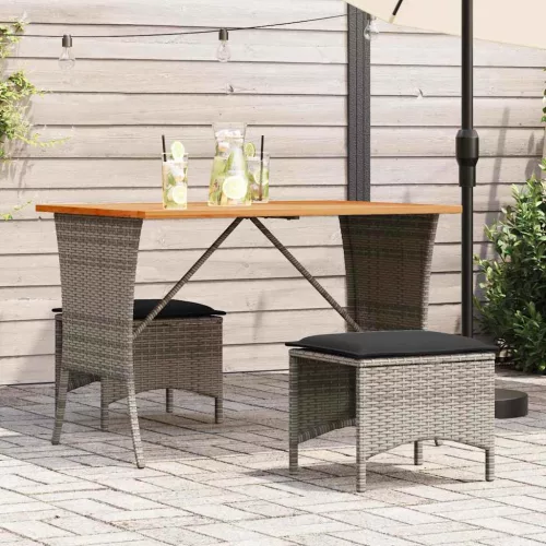 vidaXL szürke polyrattan akácfa lapos kerti asztal 105x75x72 cm