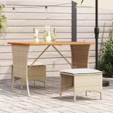   vidaXL bézs polyrattan akácfa lapos kerti asztal 105x75x72 cm