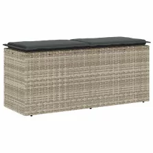   vidaXL világosszürke polyrattan kerti pad párnával 110x40x44 cm