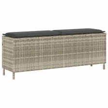   vidaXL világosszürke polyrattan kerti pad párnával 110x30x40,5 cm