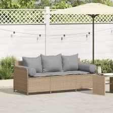   vidaXL 3 személyes bézs polyrattan kerti kanapé párnával