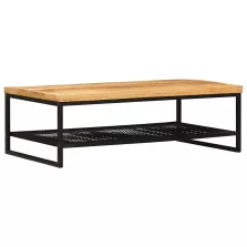   vidaXL Dohányzóasztal Barna és fekete 110 x 55 x 35 cm Tömör Mangófát