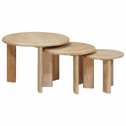 vidaXL Fészkelt Kávézó Asztalok 3 pcs Fekete Tömör Mangófát