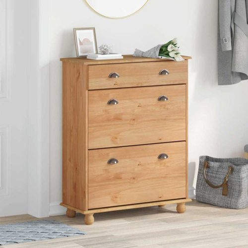 vidaXL Cipőszekrény fiókkal ASKIM Barna 85 x 35 x 108 cm Tömör fenyőfa