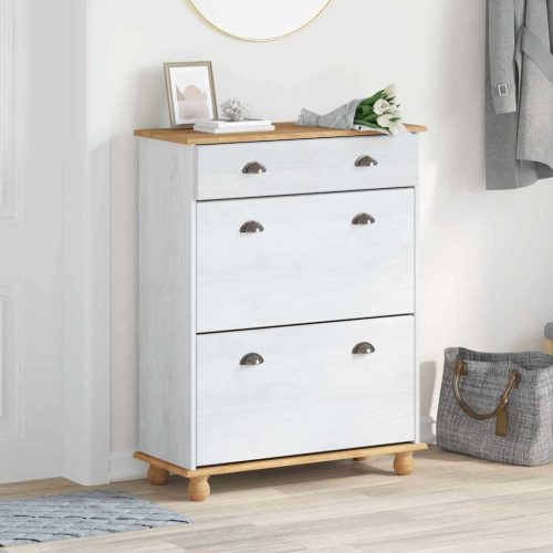 vidaXL Cipőszekrény fiókkal ASKIM Fehér 85 x 35 x 108 cm Tömör fenyőfa