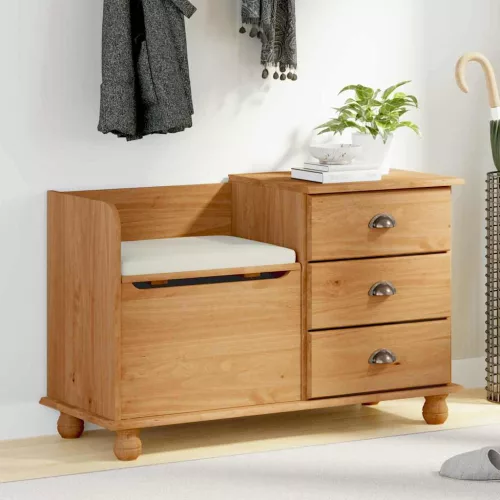 vidaXL Bejárati tárolópad ASKIM Barna 100 x 39 x 62 cm Tömör fenyőfa