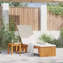   vidaXL Napozó párnával 1-személy Barna 200 x 55 x 94cm Tömör akácfa