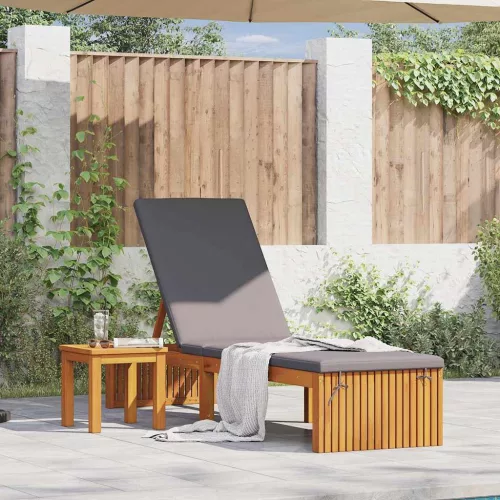 vidaXL Napozó párnával 1-személy Barna 200 x 55 x 94cm Tömör akácfa