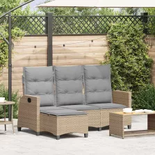   vidaXL L-alakú bézs polyrattan fekvő kerti kanapé párnákkal