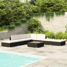  vidaXL 8-részes fekete polyrattan kerti bútorszett párnákkal