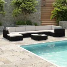   vidaXL 8-részes fekete polyrattan kerti bútorszett párnákkal