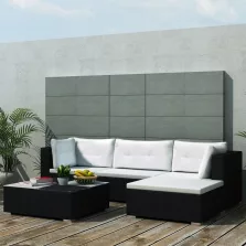   vidaXL 5-részes fekete polyrattan kerti bútorszett párnákkal