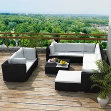   vidaXL 10-részes fekete polyrattan kerti bútorszett párnákkal