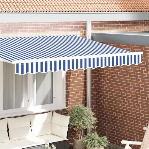 vidaXL Pavilon Díszítő Szegély Kék és Fehér 580 x 20 cm Vászon