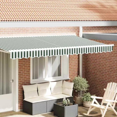 vidaXL Pavilon Díszítő Szegély Zöld és Fehér 380 x 20 cm Vászon
