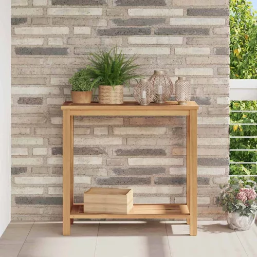 vidaXL Konzolasztal tárolóval Barna 85 x 35 x 75 cm Tömör Teakfa