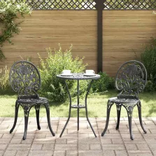 vidaXL Kert Bistro Készlet 3 pcs Fekete Alumínium